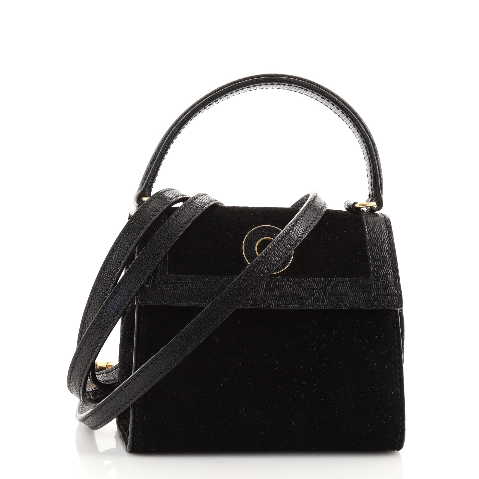 Vintage Convertible Top Handle Bag Suede with Leather Mini