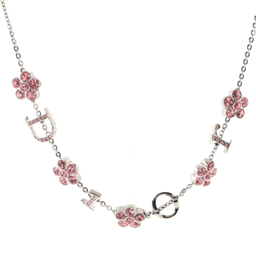 Logo Flower Necklace Metal with Crystals