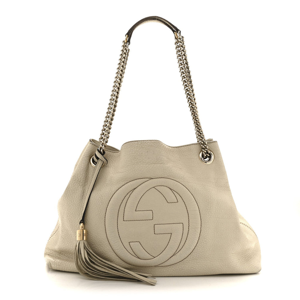 Pebbled Calfskin Medium Soho Chain Shoulder Bag Off White