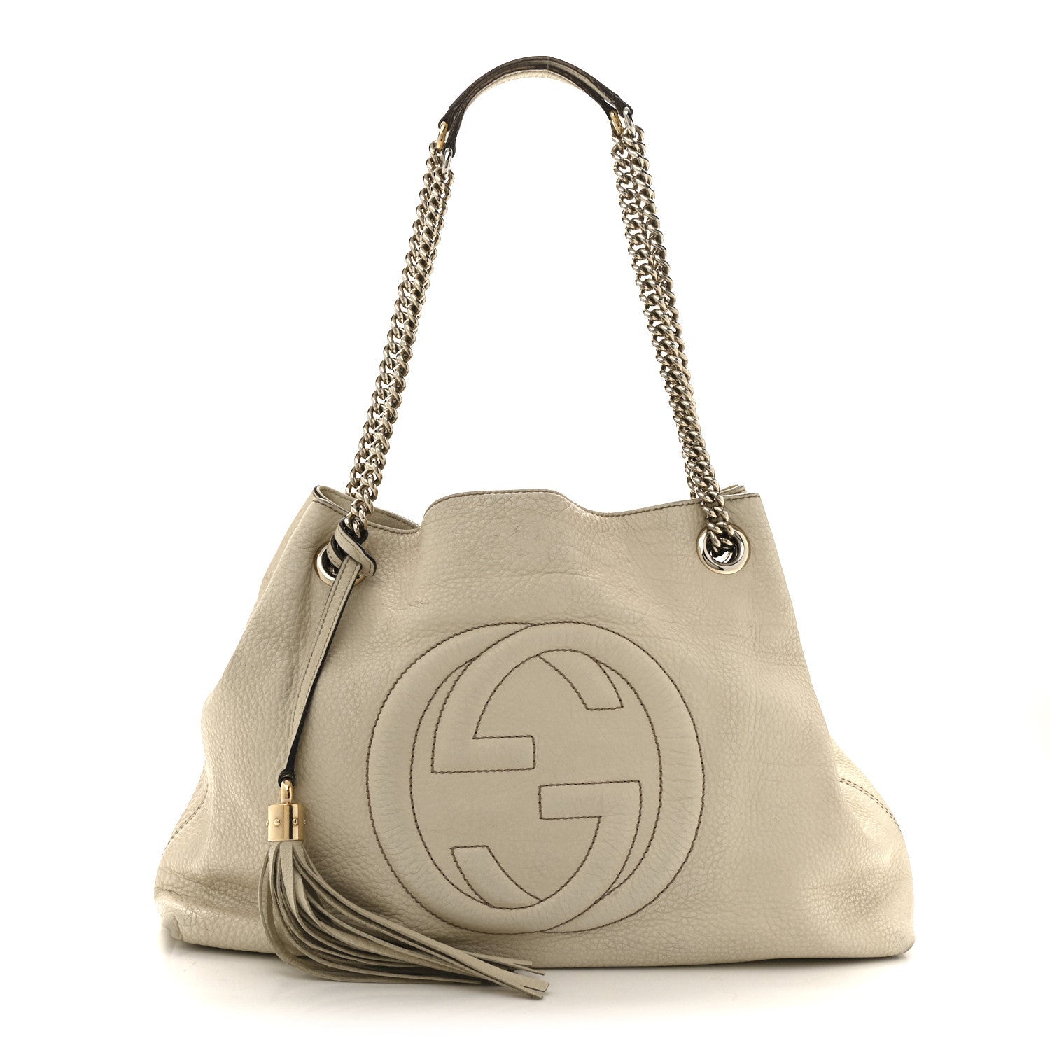 Pebbled Calfskin Medium Soho Chain Shoulder Bag Off White