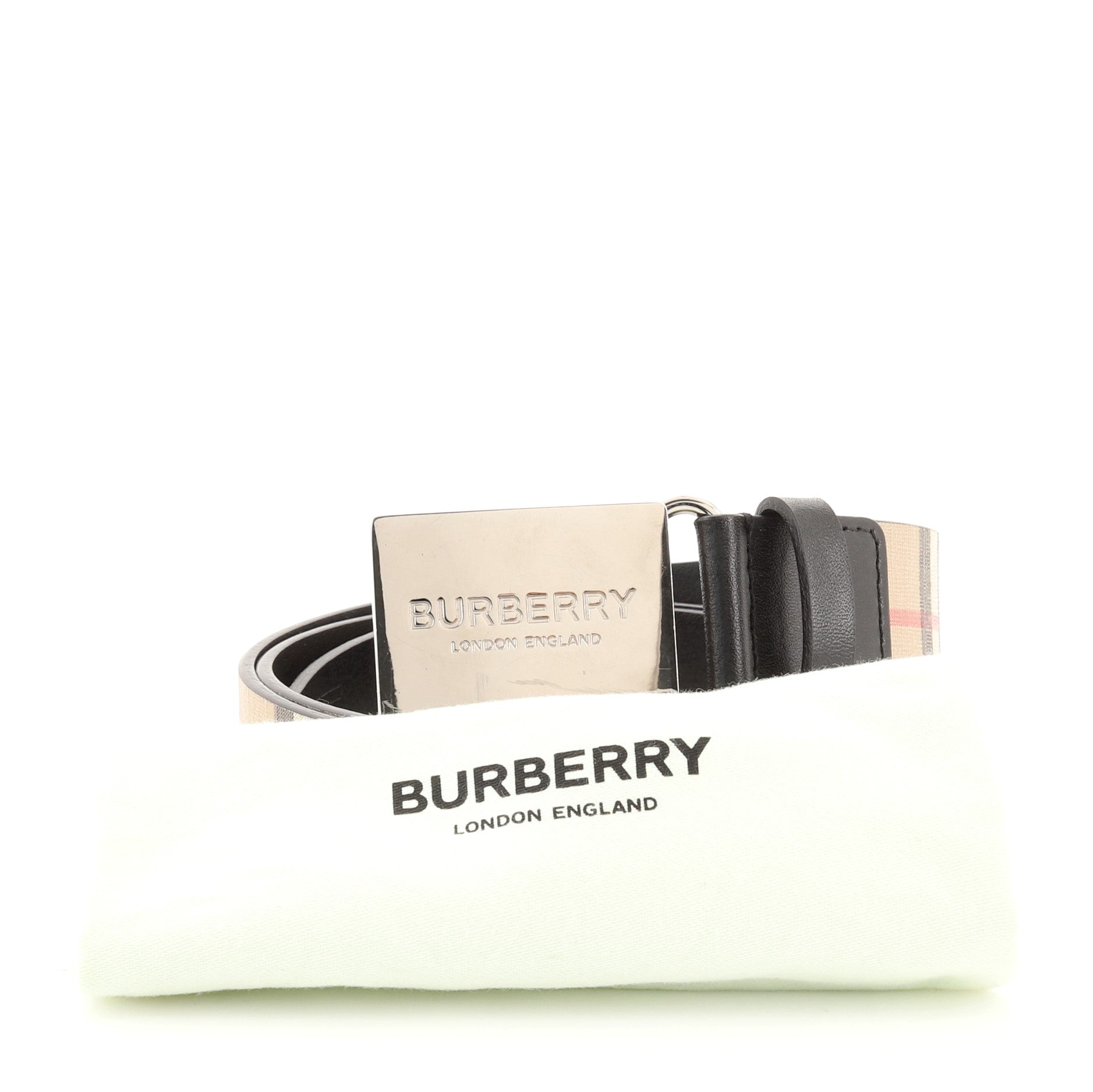 Logo Buckle Belt Vintage Check Coated Canvas Wide 90