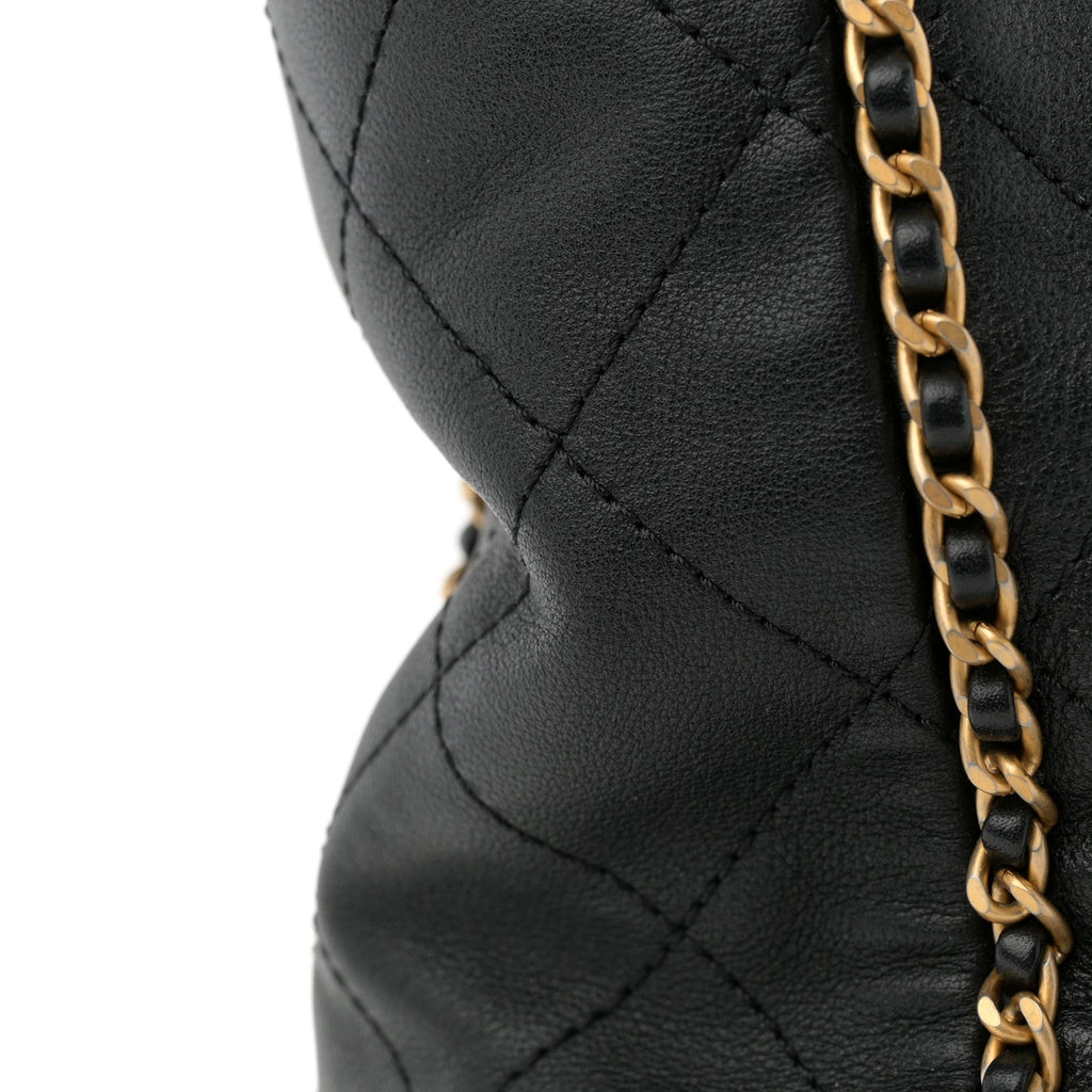 Calfskin Quilted Chain Lines Shopping Tote Black