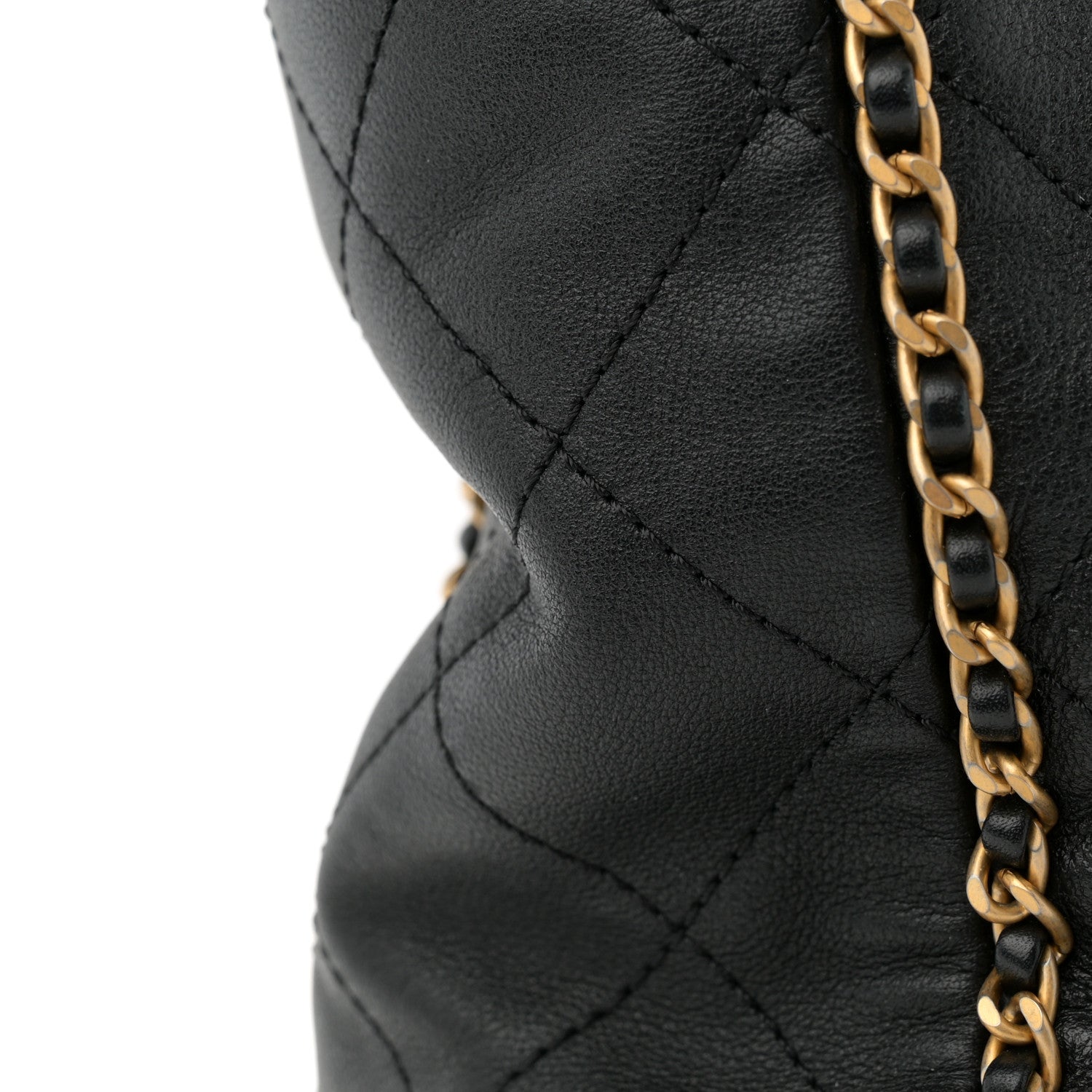 Calfskin Quilted Chain Lines Shopping Tote Black