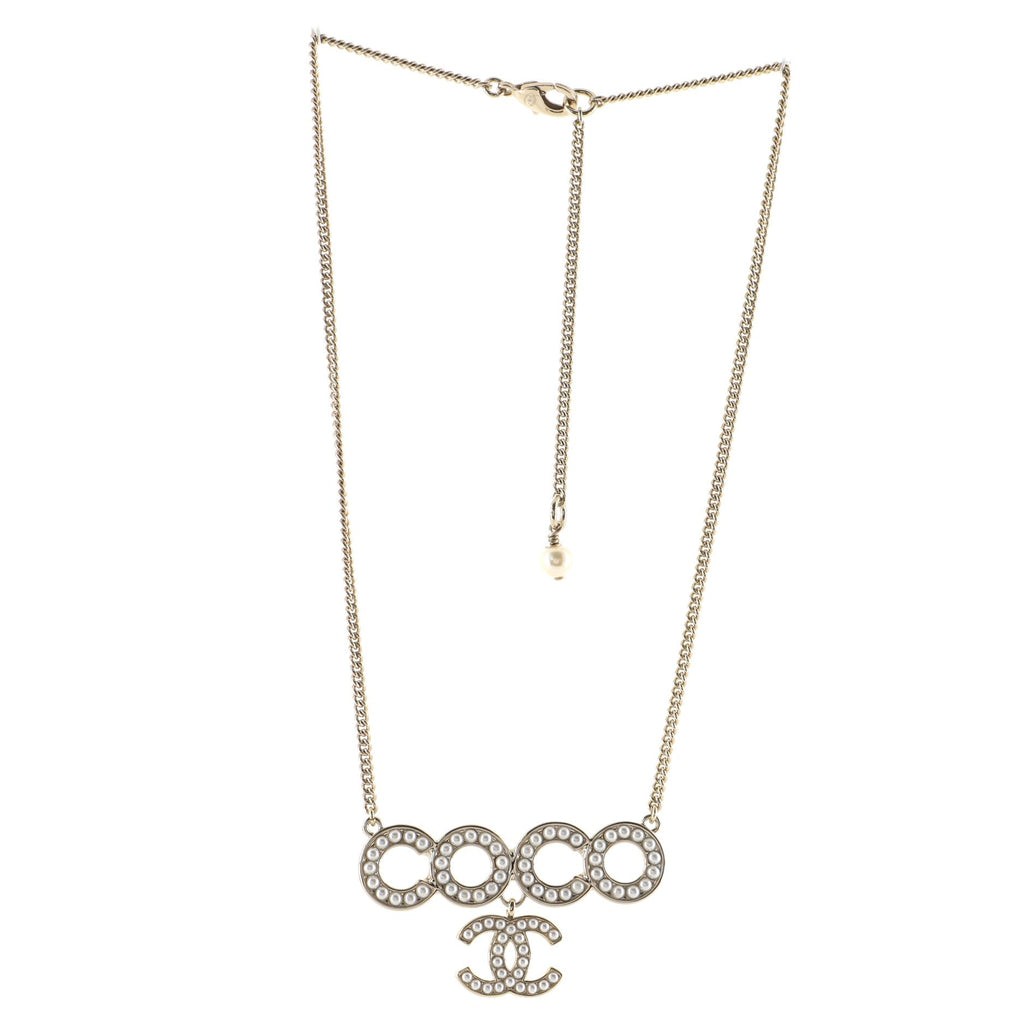 CC Coco Letter Pendant Necklace Metal with Faux Pearls