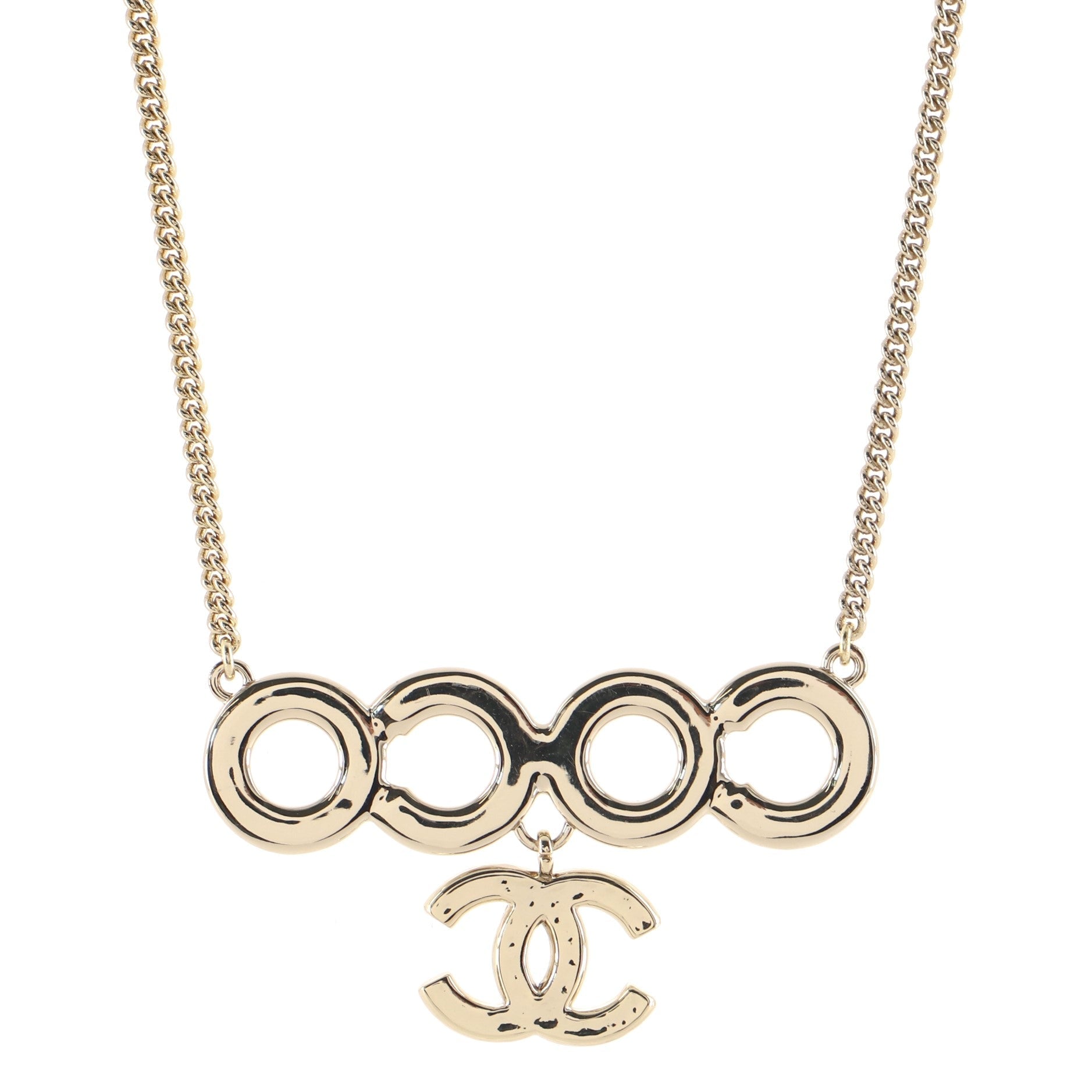 CC Coco Letter Pendant Necklace Metal with Faux Pearls