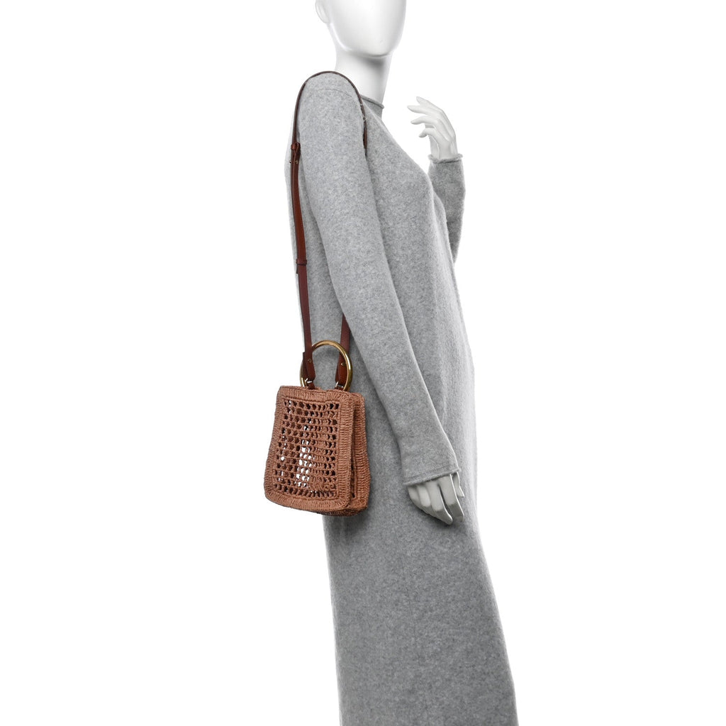 Raffia Calfskin Mini Summer Banana Tote Summery Beige