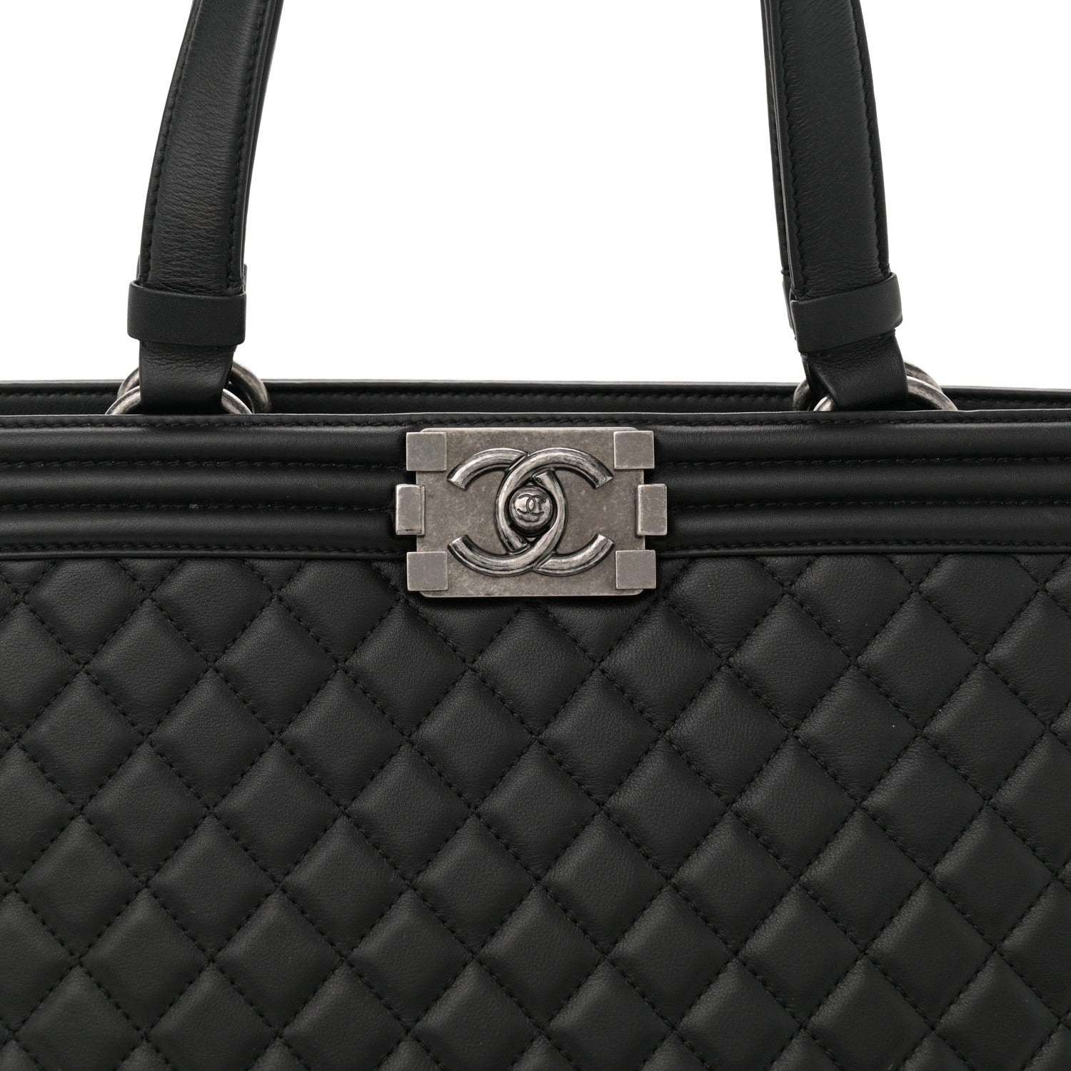 Calfskin Quilted Boy Shopping Tote Black