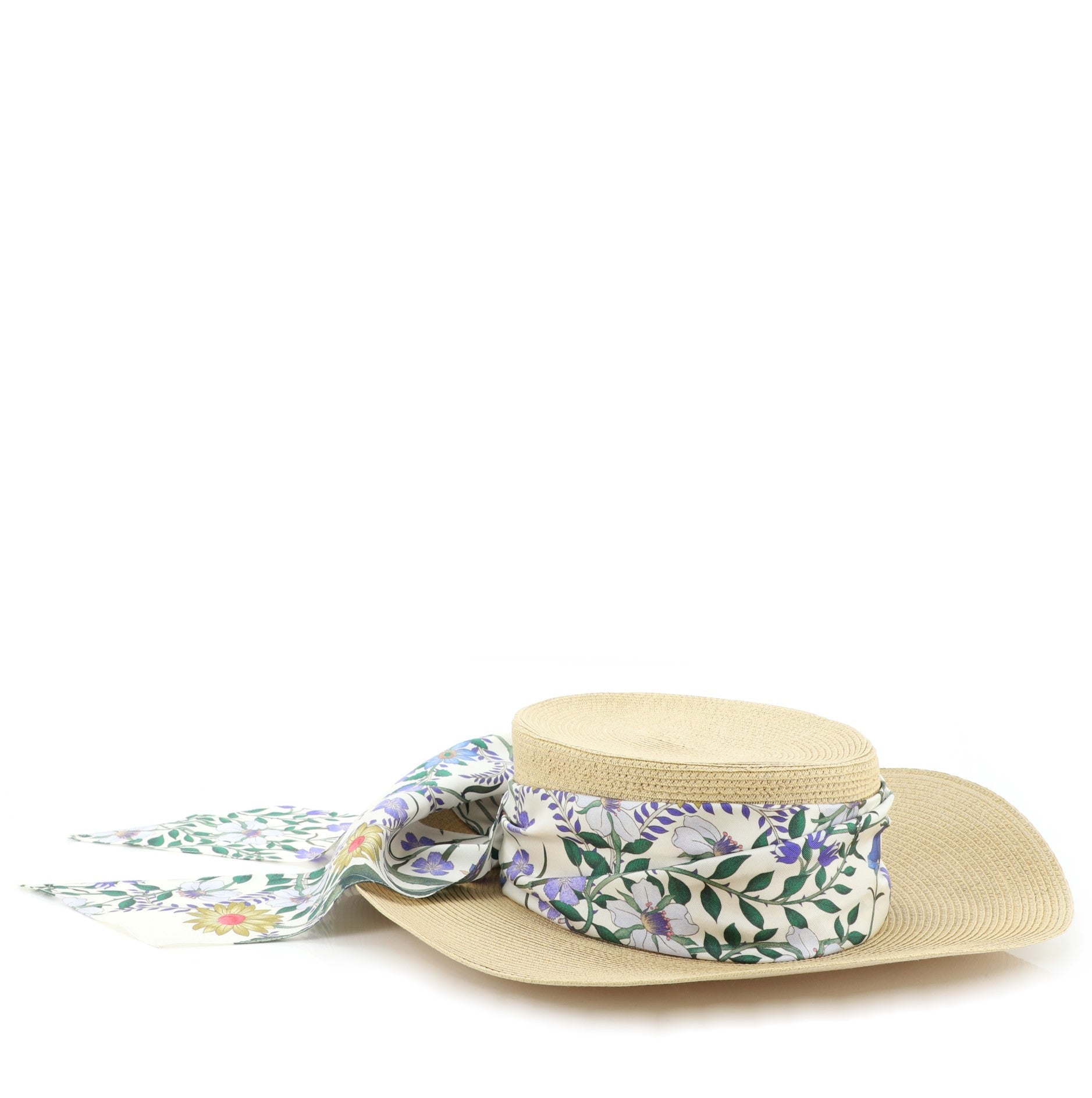 Papier Wide Brim Hat Straw with Scarf Ribbon Large