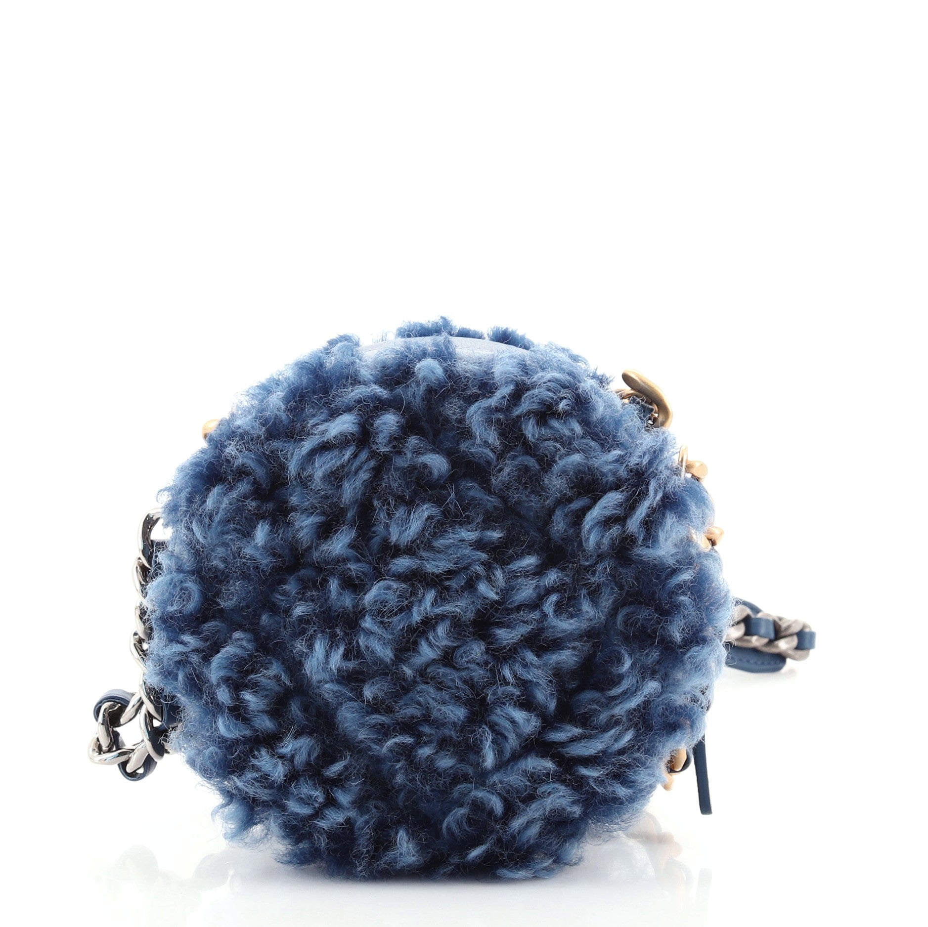 19 Round Clutch with Chain Quilted Shearling