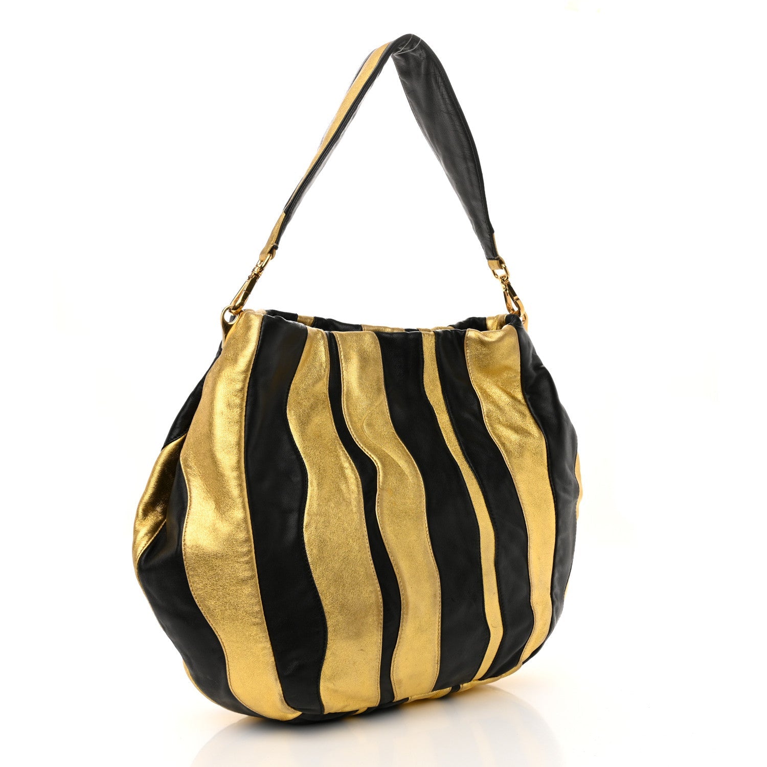 Nappa Mordore Stripes Shoulder Bag Black Oro