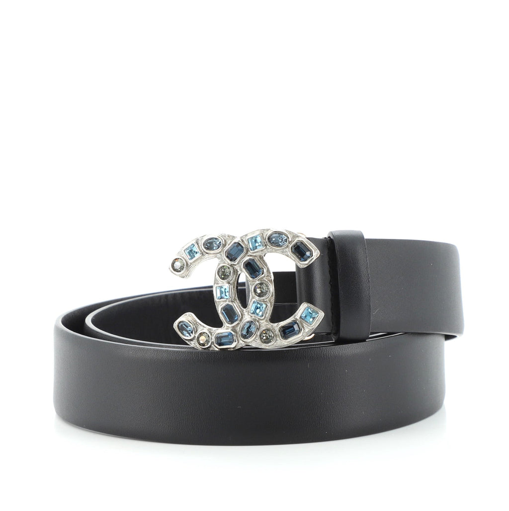 CC Buckle Belt Leather with Crystal Embellished Metal Medium 80