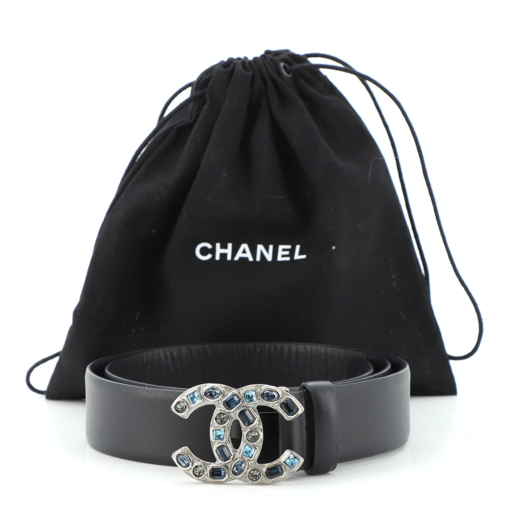 CC Buckle Belt Leather with Crystal Embellished Metal Medium 80