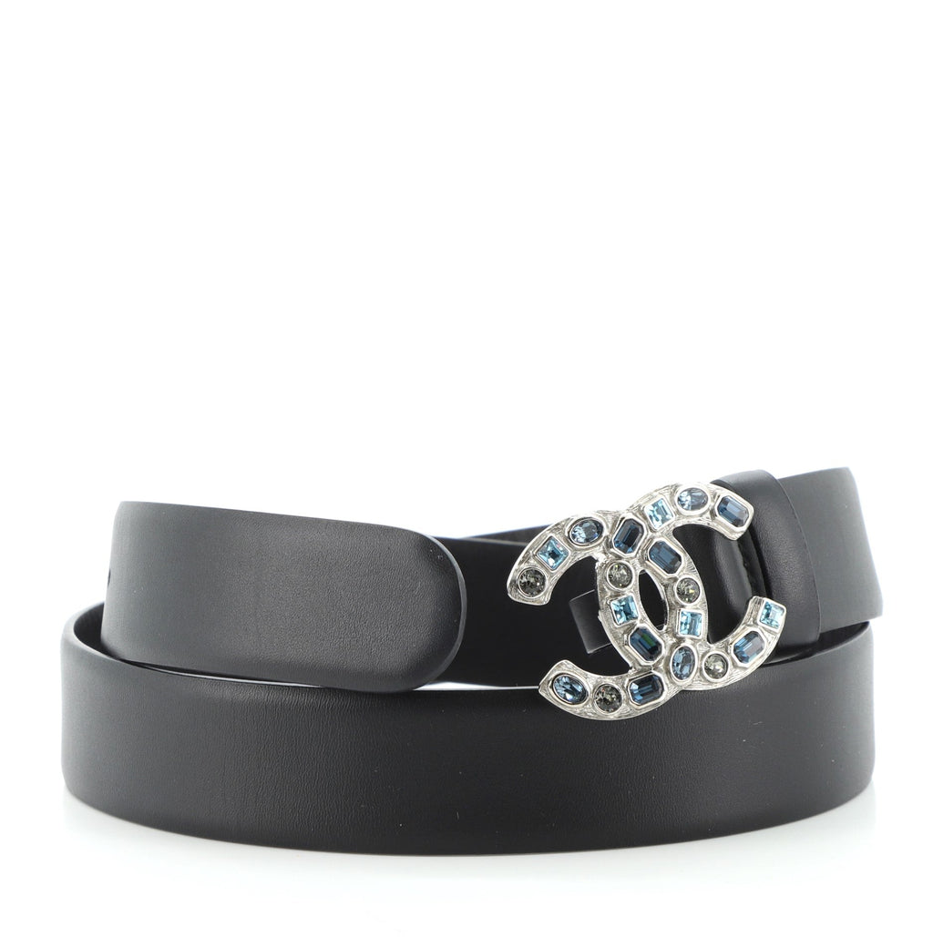 CC Buckle Belt Leather with Crystal Embellished Metal Medium 80