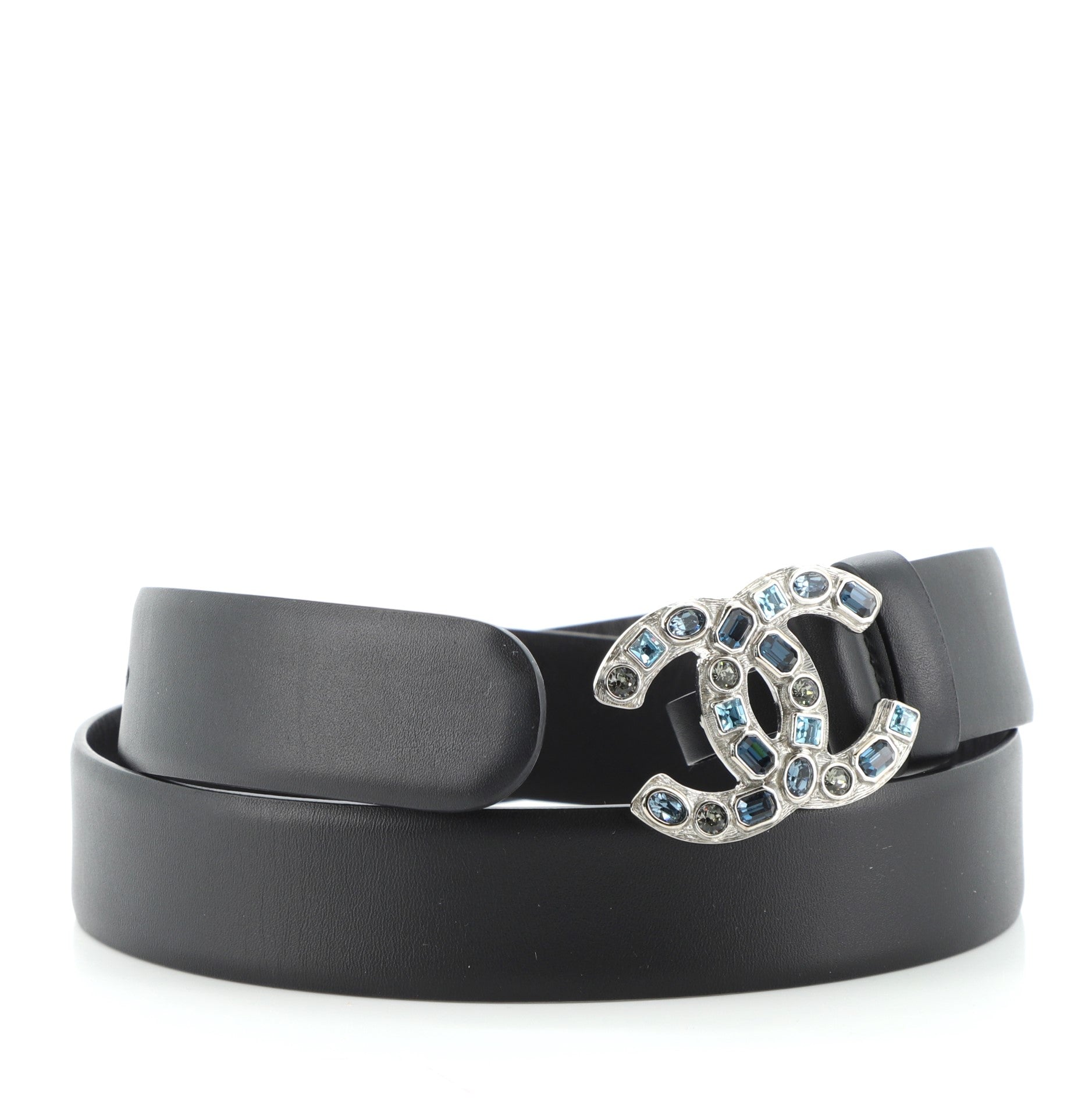 CC Buckle Belt Leather with Crystal Embellished Metal Medium 80