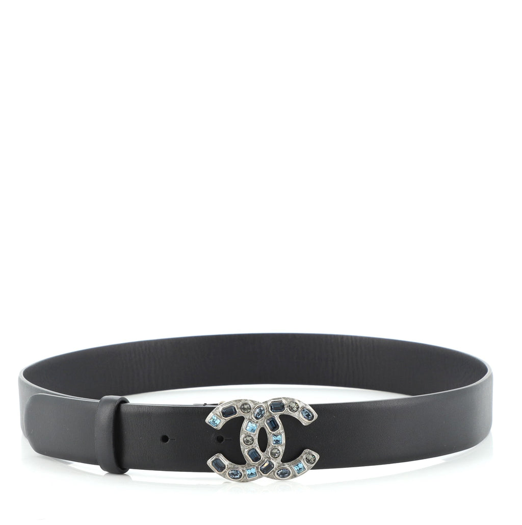 CC Buckle Belt Leather with Crystal Embellished Metal Medium 80