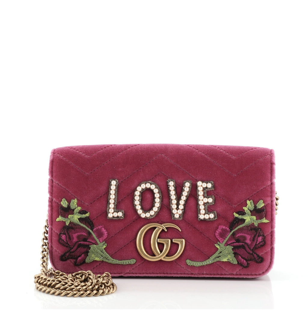 GG Marmont Chain Flap Bag Embroidered Matelasse Velvet Mini