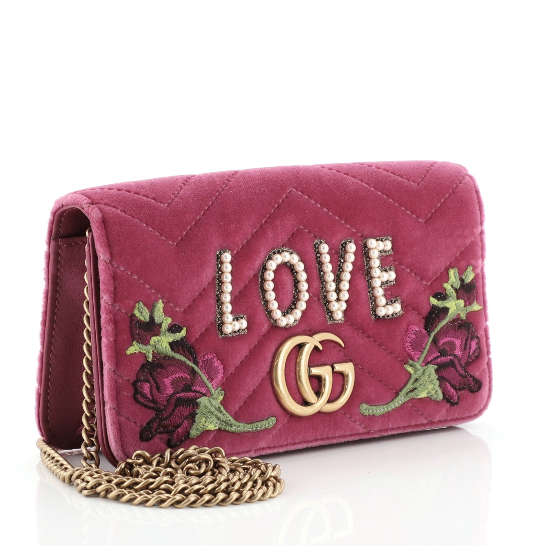GG Marmont Chain Flap Bag Embroidered Matelasse Velvet Mini
