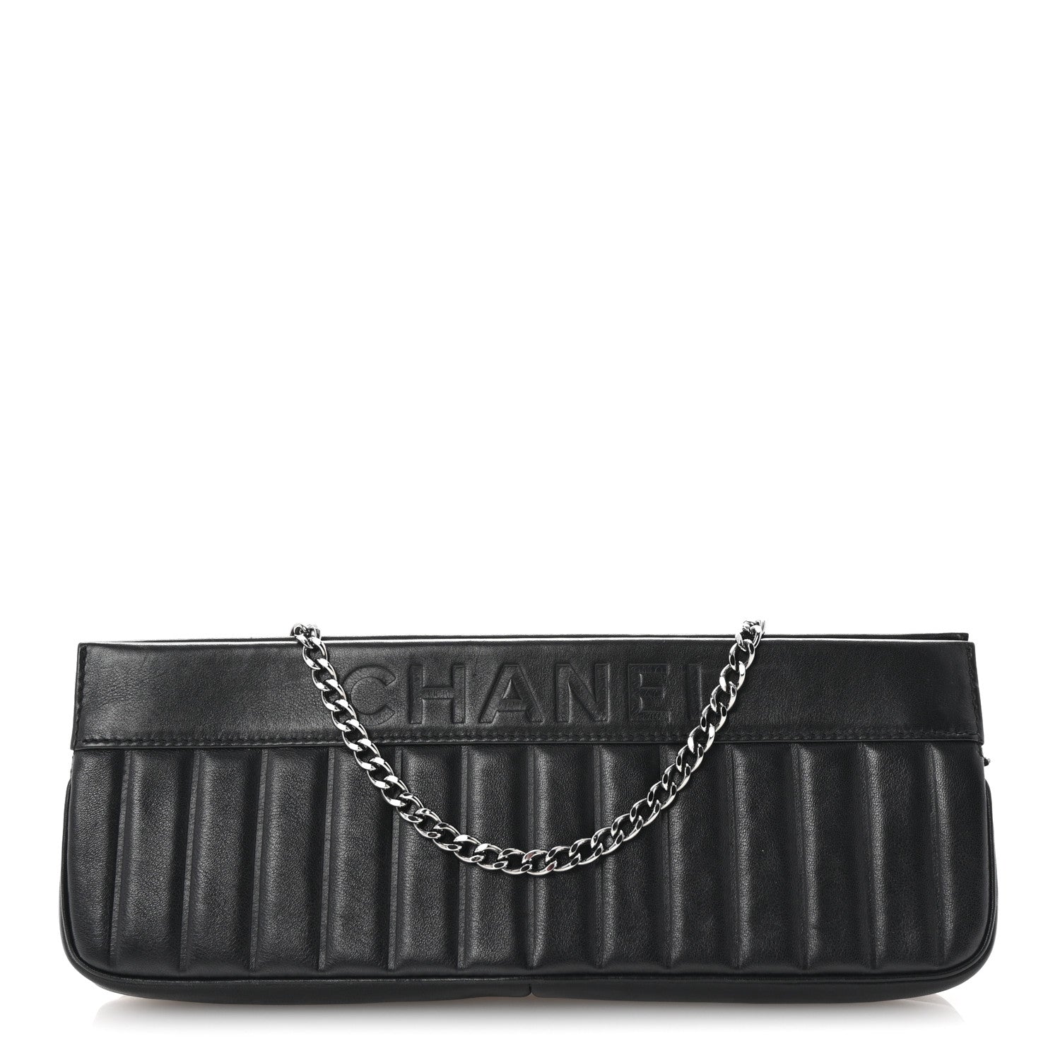 Calfskin Vertical Quilted Lax Clutch With Chain Black