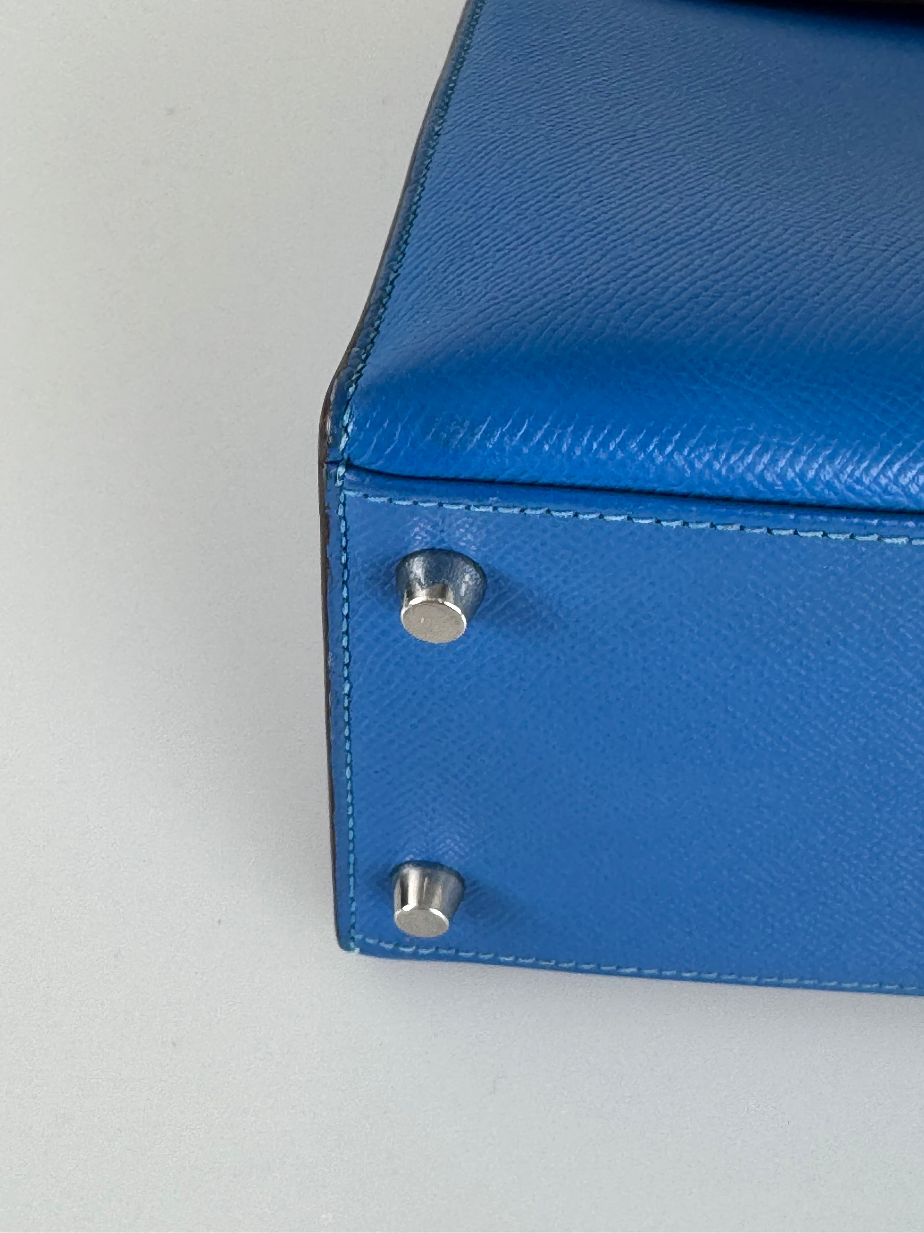 Hermes Kelly 28cm Sellier Bag In Blue Epsom Leather With Silver Hardware