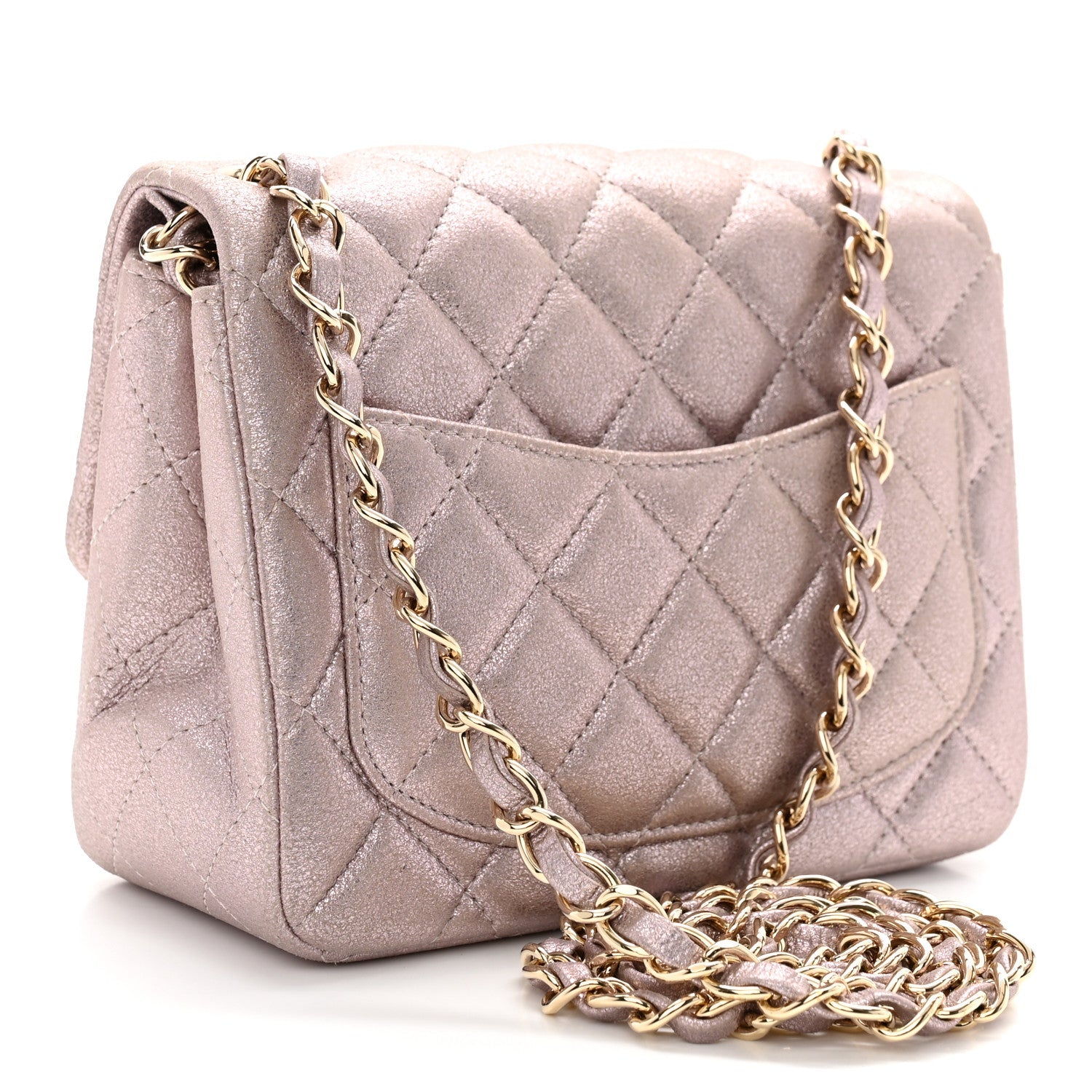 Metallic Lambskin Quilted Mini Square Flap Pink
