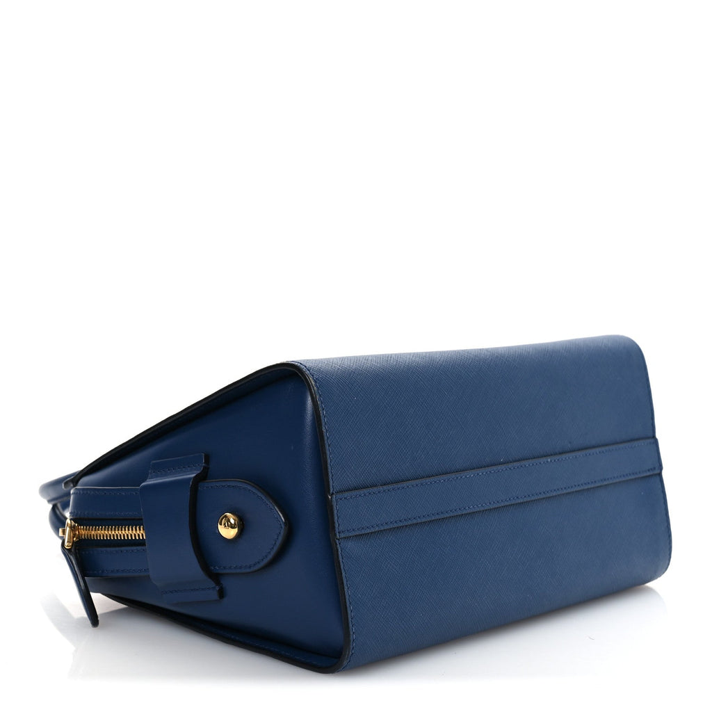 Saffiano Soft Calfskin Double Handle Satchel Bluette
