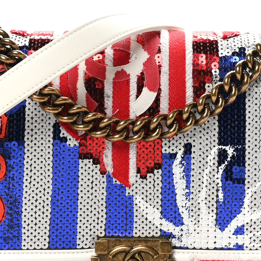 Sequin Canvas New Medium Cuba Boy Flap White Blue Red