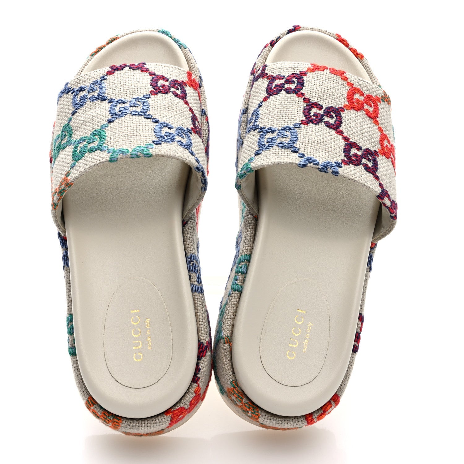 Linen Psychedelic Mini GG Monogram Angelina Platform 55mm Slide Sandals 38 Multicolor