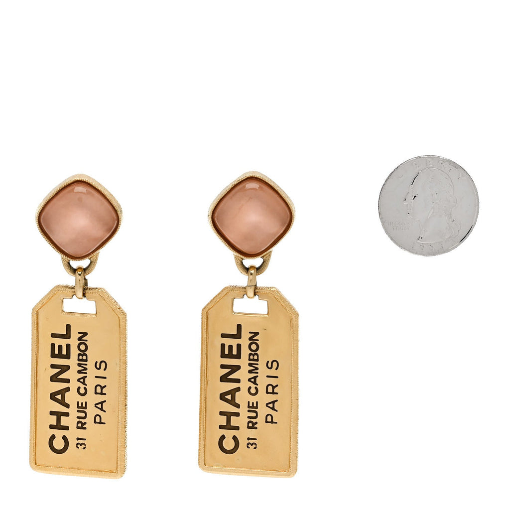 CC Tags Drop Earrings Gold Pink