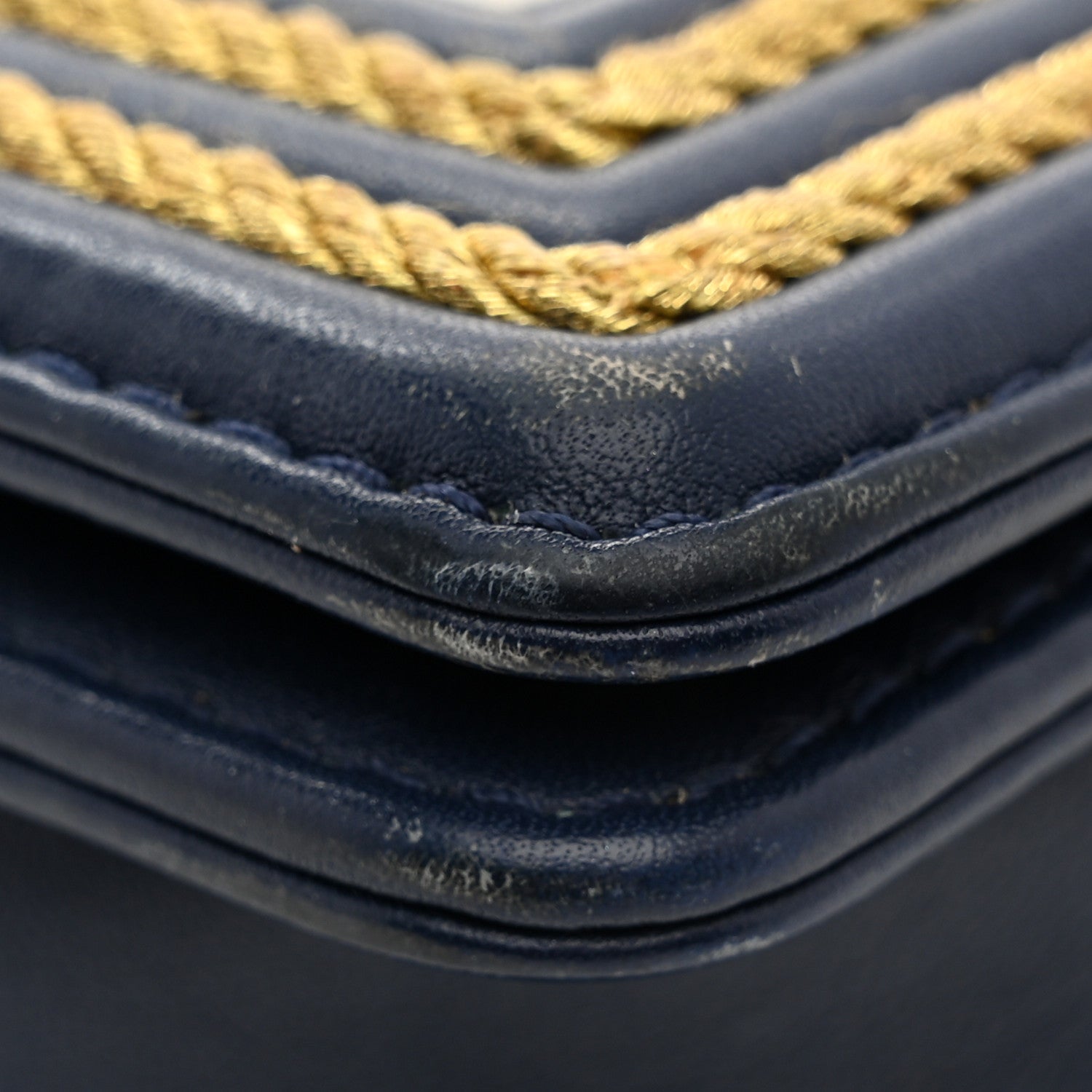 Calfskin Chevron Quilted Braided Small Boy Flap White Navy