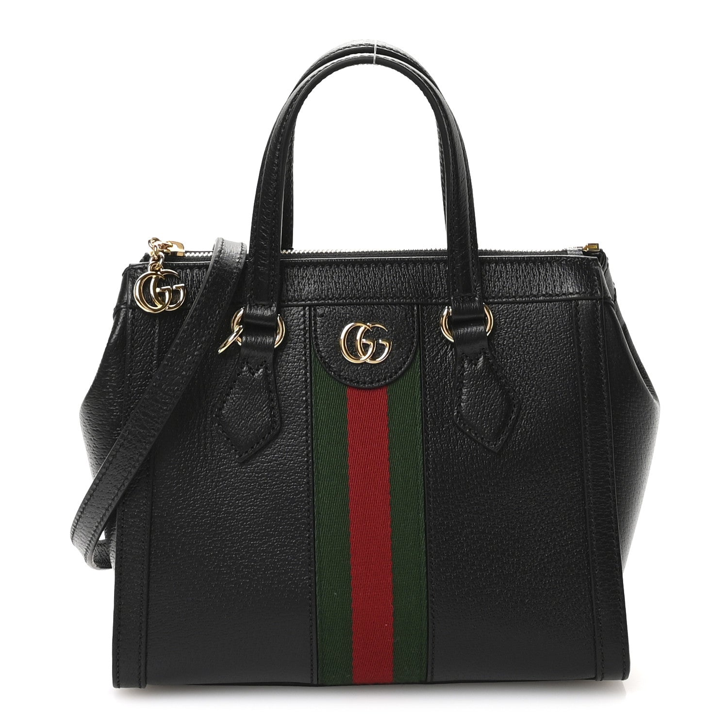 Textured Calfskin Web Small Ophidia Tote Bag Black