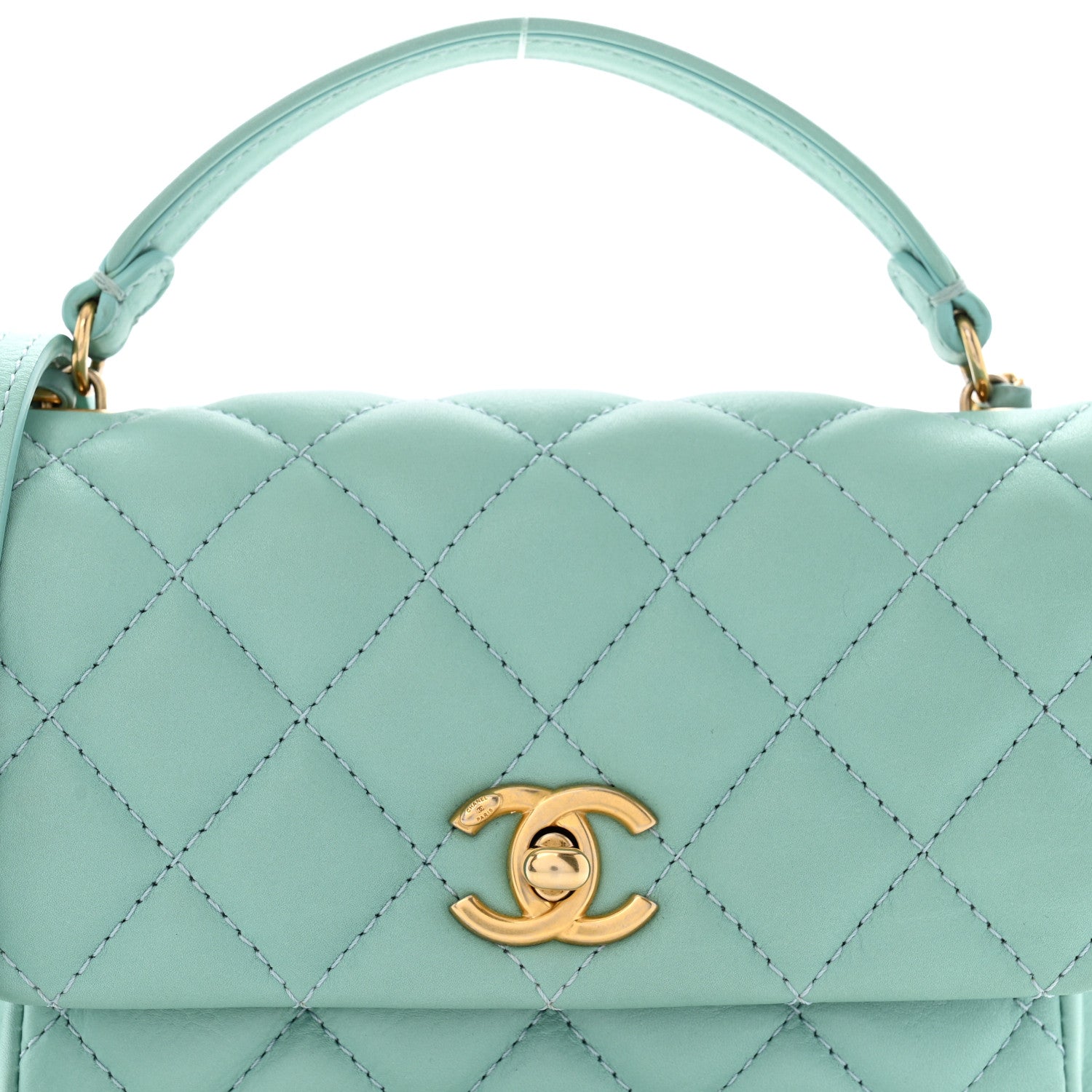 Calfskin Quilted Top Handle Flap Light Blue