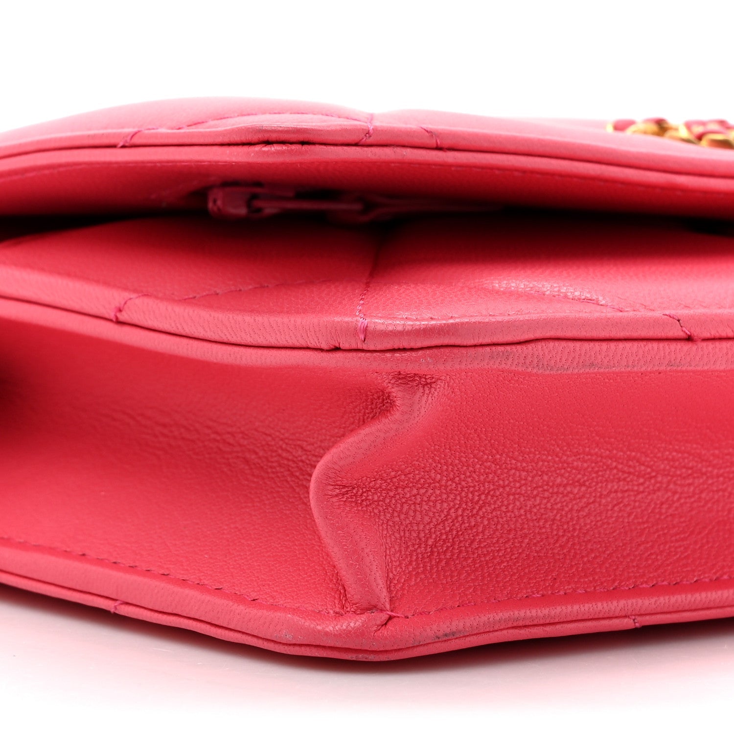 Lambskin Quilted Chanel 19 Wallet On Chain WOC Dark Pink