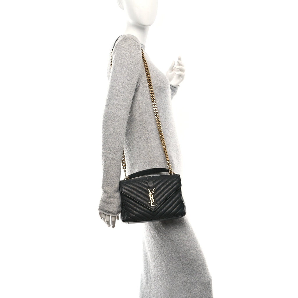 Sheepskin Matelasse Chevron Monogram Medium College Bag Black