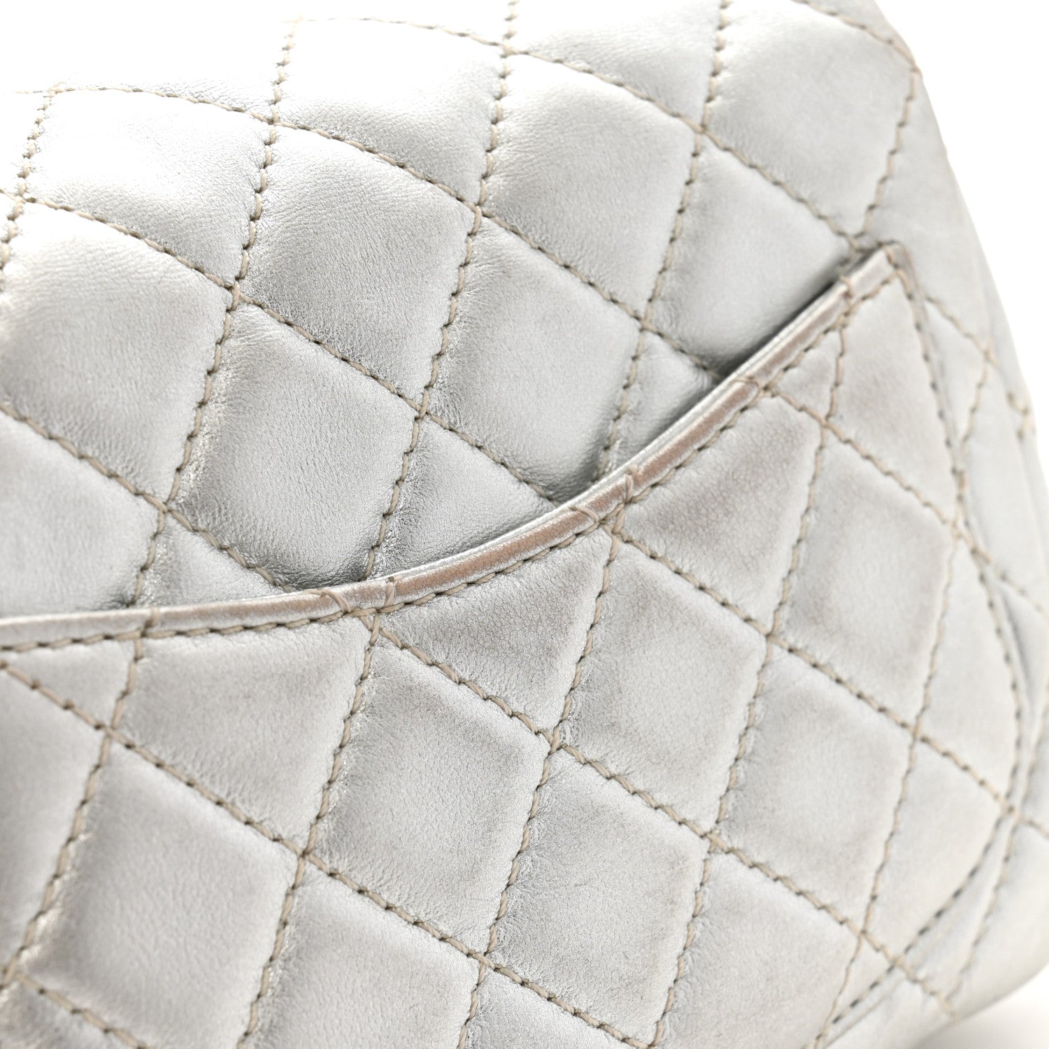 Metallic Lambskin Quilted Mini Square Flap Silver