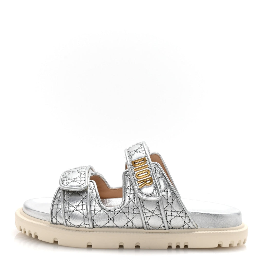 Laminated Sheepskin Cannage Dior Or Dioract Slide Sandals 37 Steel
