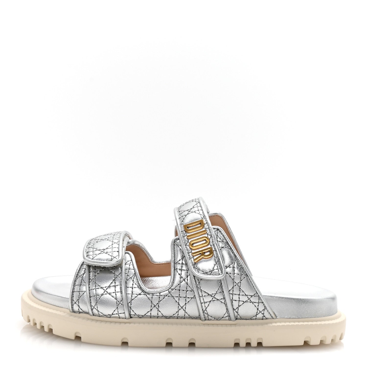 Laminated Sheepskin Cannage Dior Or Dioract Slide Sandals 37 Steel