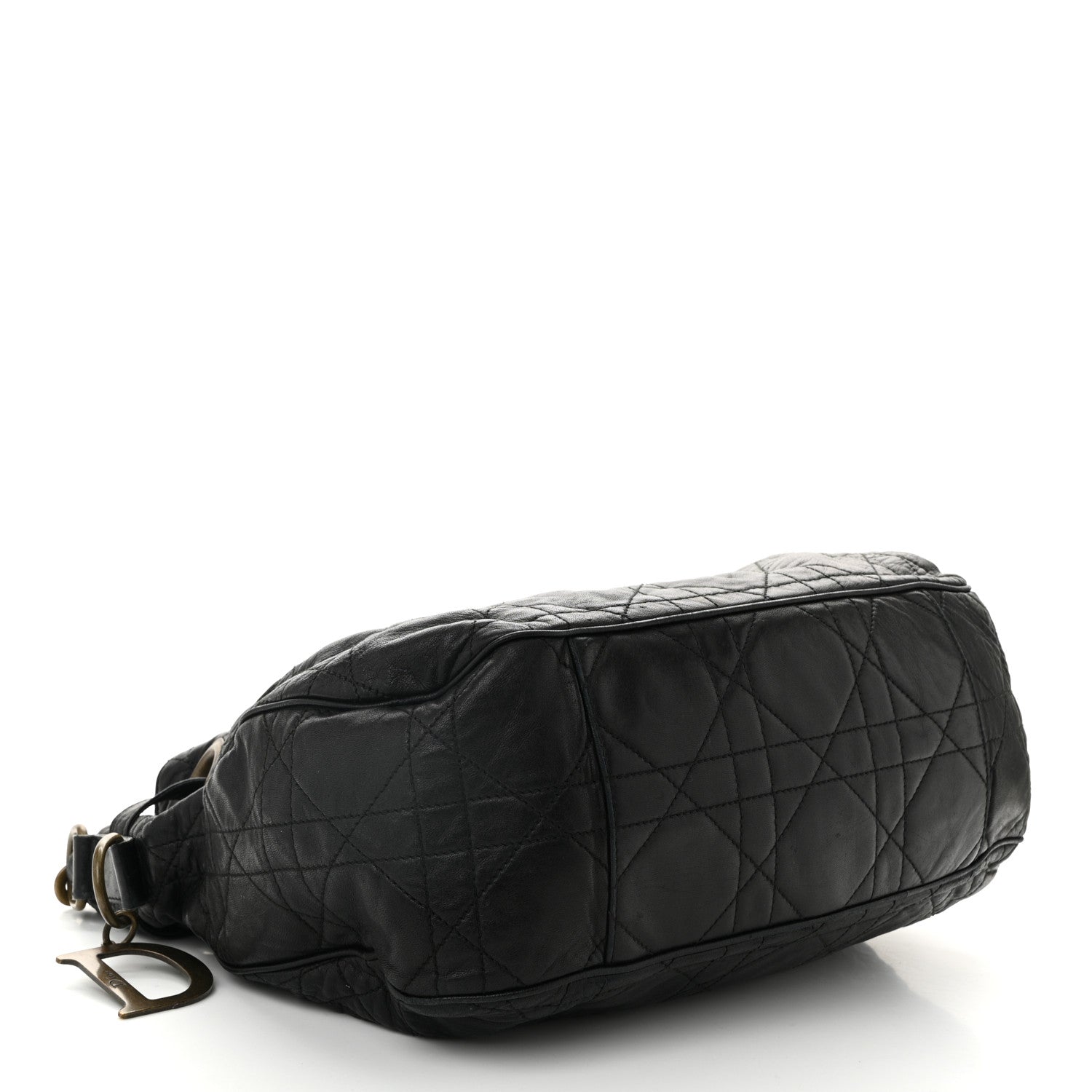 Lambskin Cannage Drawstring Bag Black