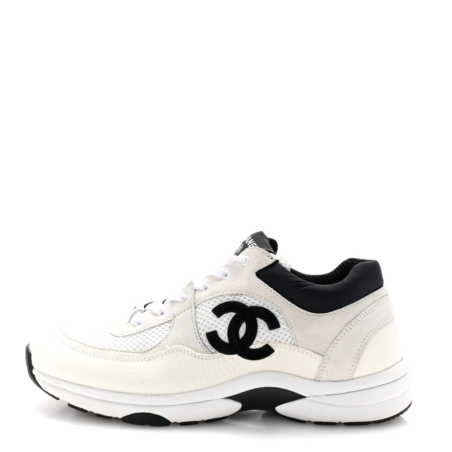 Mesh Suede Calfskin Grained Calfskin Womens CC Sneakers 40 White Black