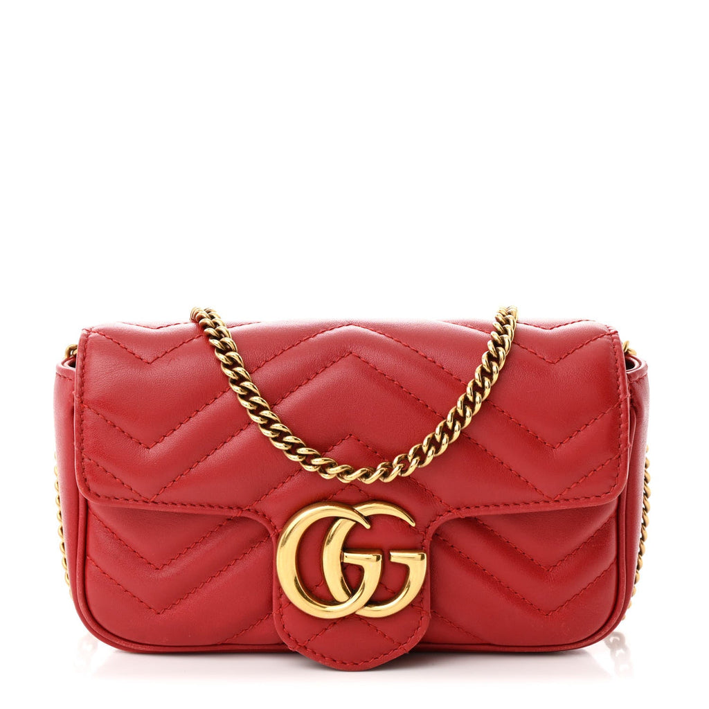 Calfskin Matelasse Super Mini GG Marmont Shoulder Bag Hibiscus Red