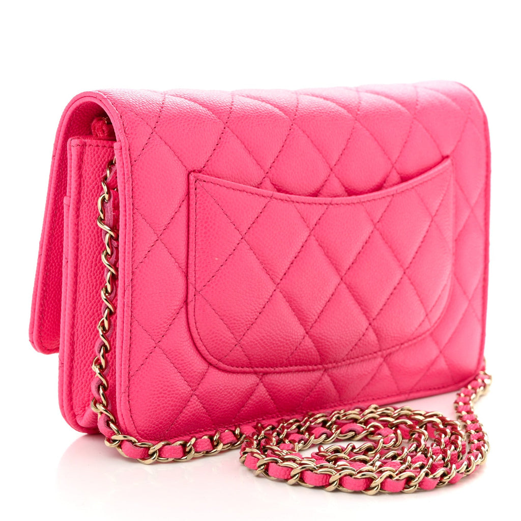 Caviar Quilted Wallet on Chain WOC Fuchsia