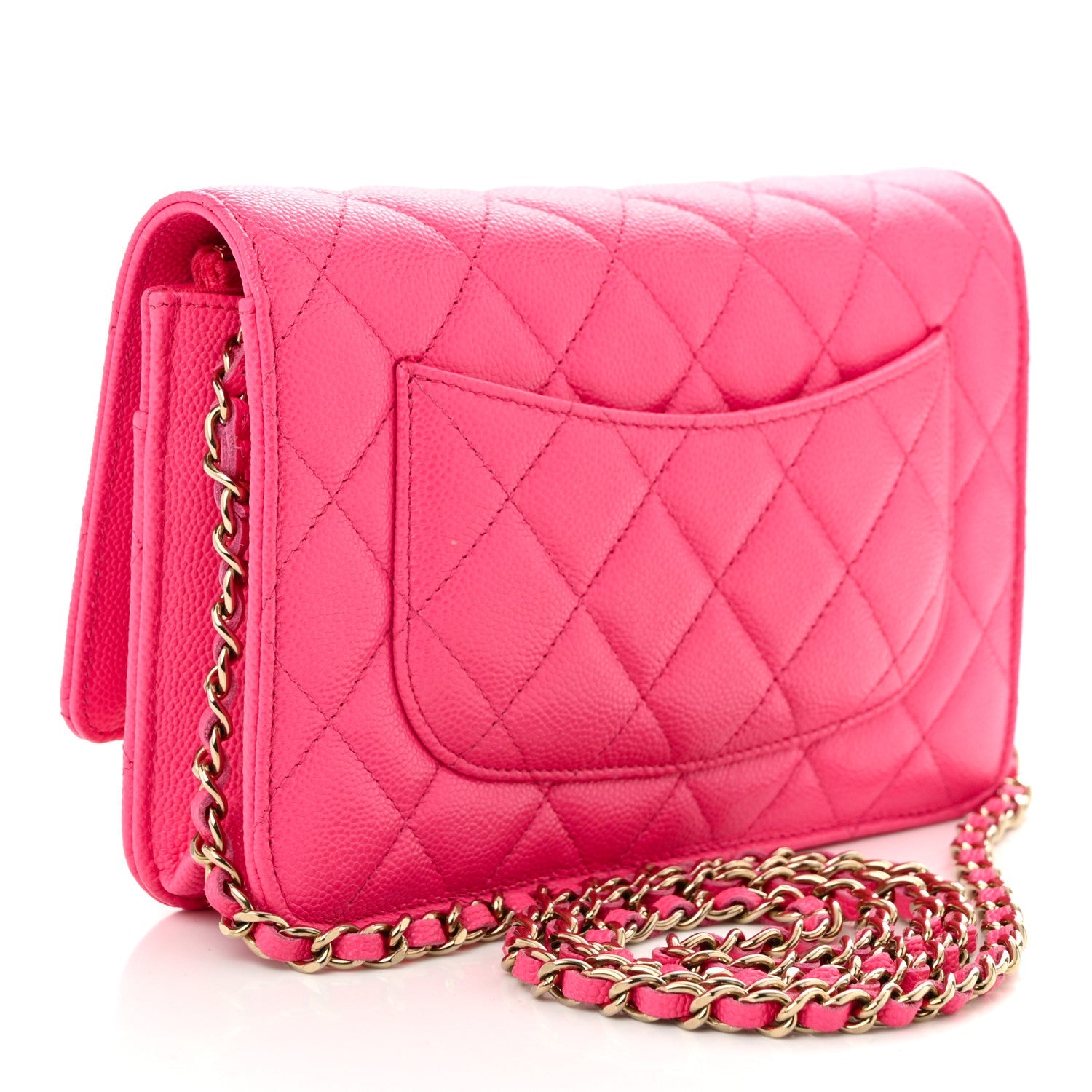 Caviar Quilted Wallet on Chain WOC Fuchsia