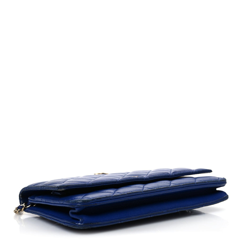 Lambskin Quilted Wallet On Chain WOC  Navy Blue