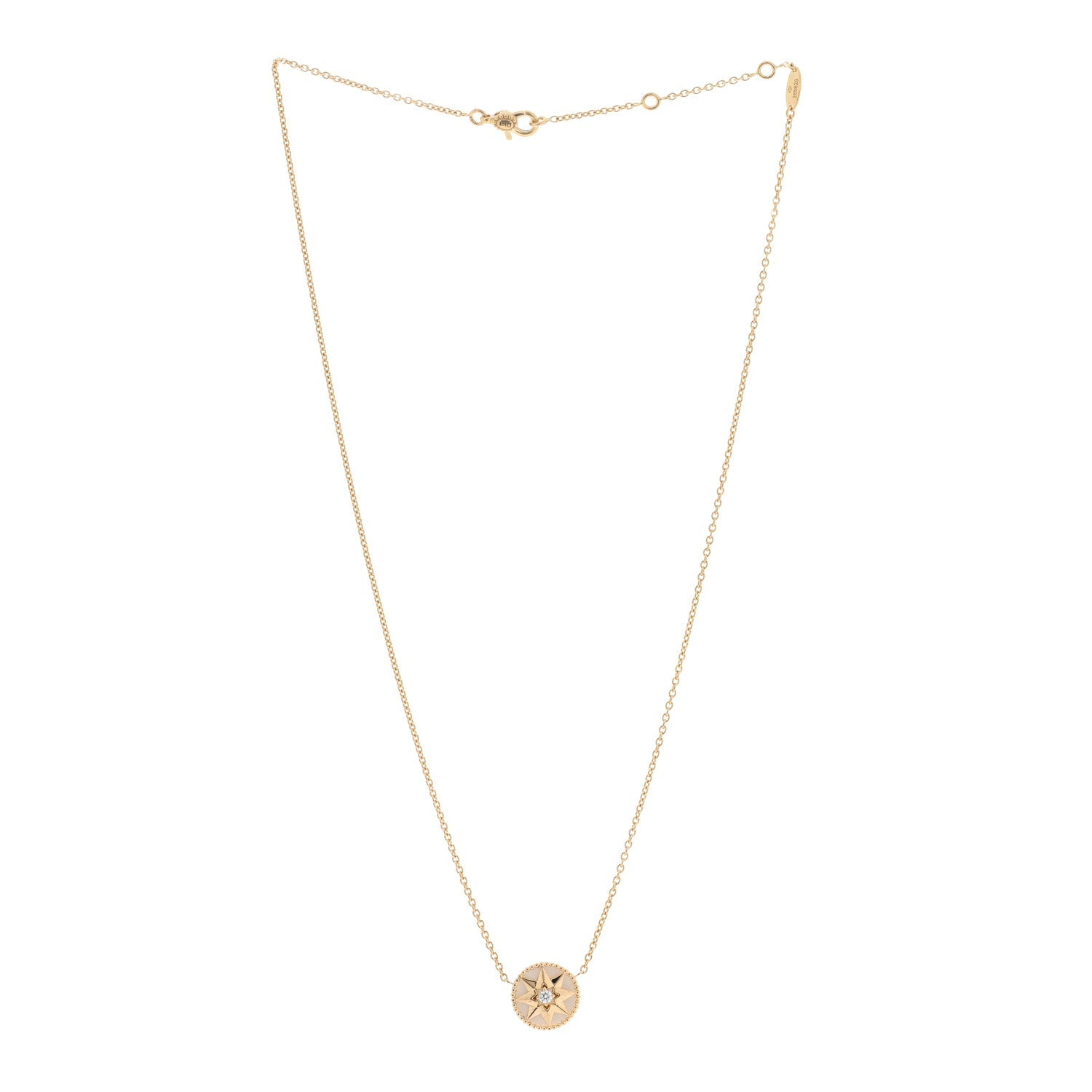 18K Yellow Gold Diamond Mother of Pearl Rose Des Vents Necklace