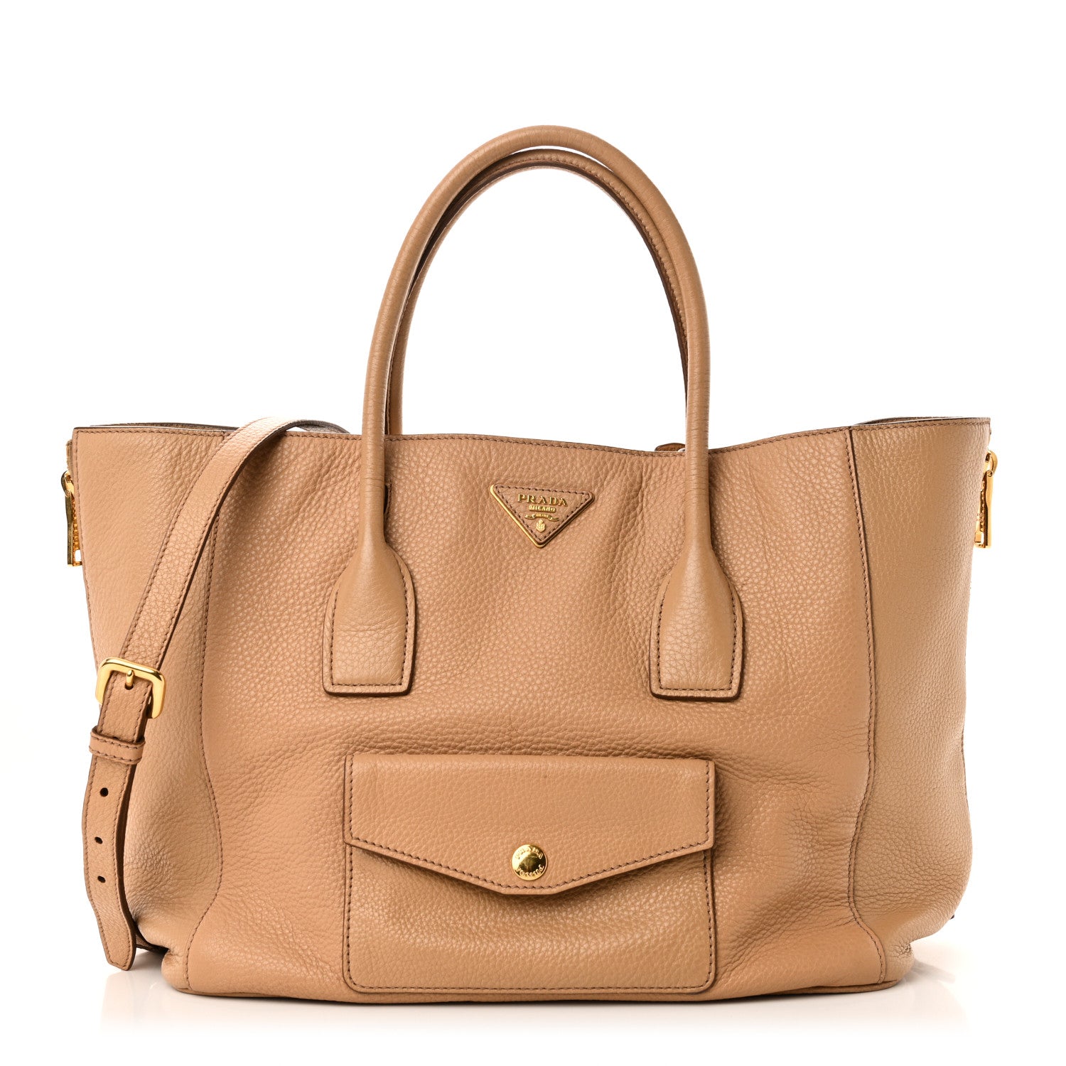 Vitello Daino Front Pocket Shopping Tote Noisette