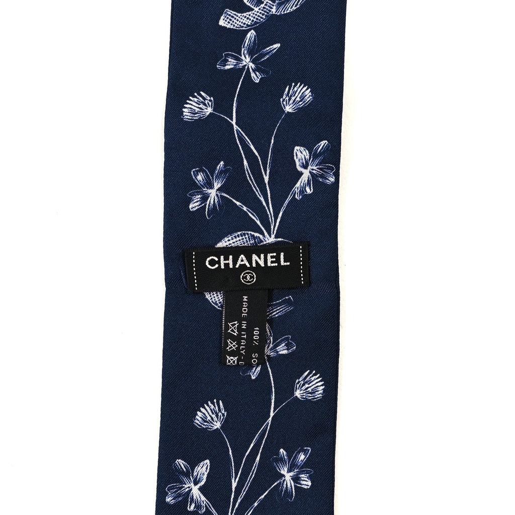 Silk CC Slim Bandeau Scarf Blue Ecru