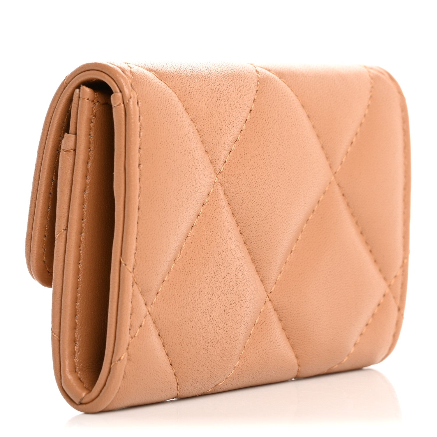 Lambskin Quilted Chanel 19 Flap  Holder Brown
