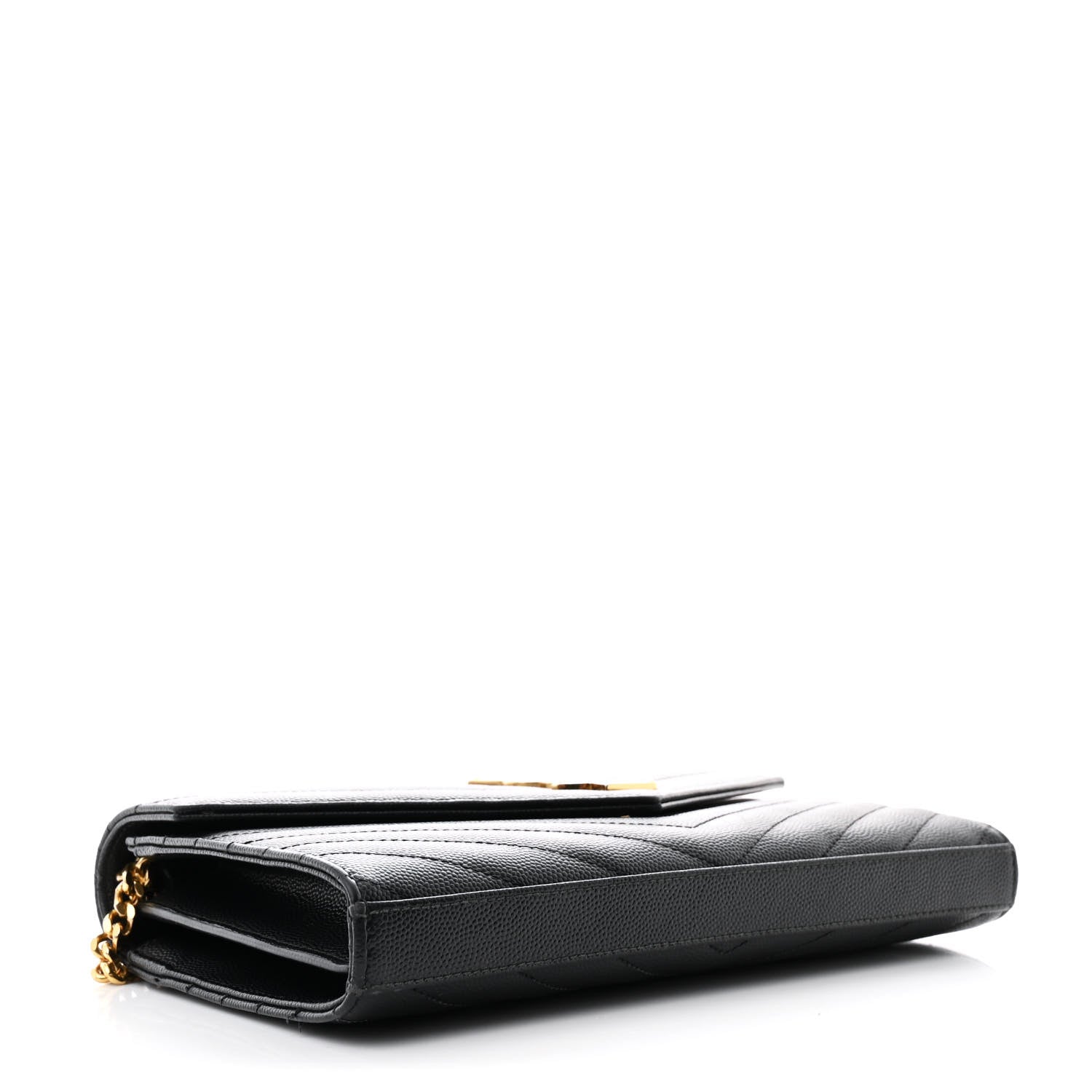 Grain De Poudre Matelasse Chevron Monogram Chain Wallet Black