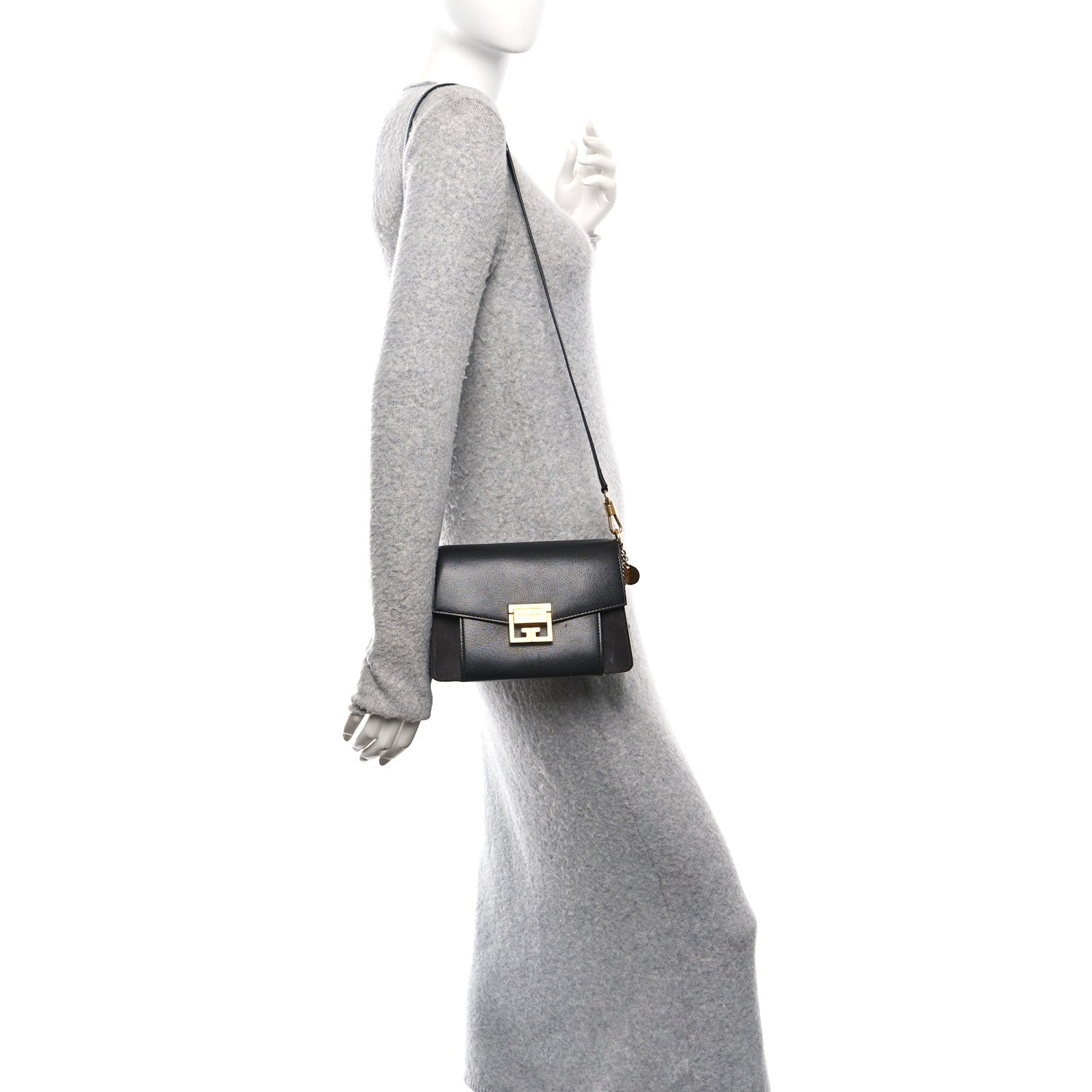 Goatskin Suede Small GV3 Shoulder Bag Black Grey