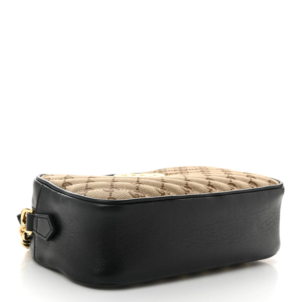 Monogram Matelasse Diagonal Small GG Marmont Chain Shoulder Bag Beige Black
