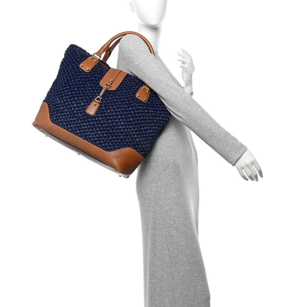 Raffia Large Santa Monica Tote Blue